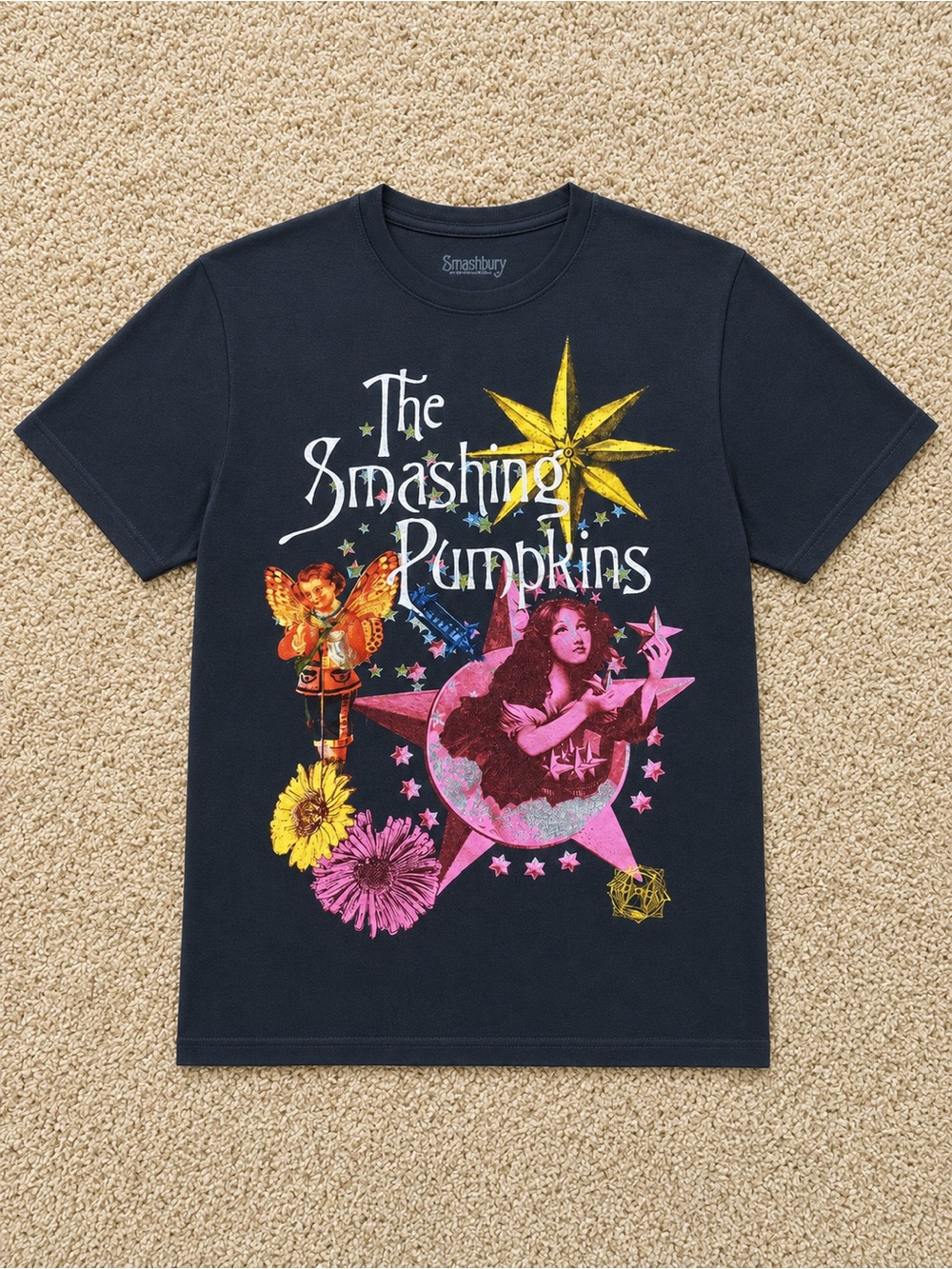 Smashing Pumpkins Kids Black Graphic Tee - Star & Floral Design